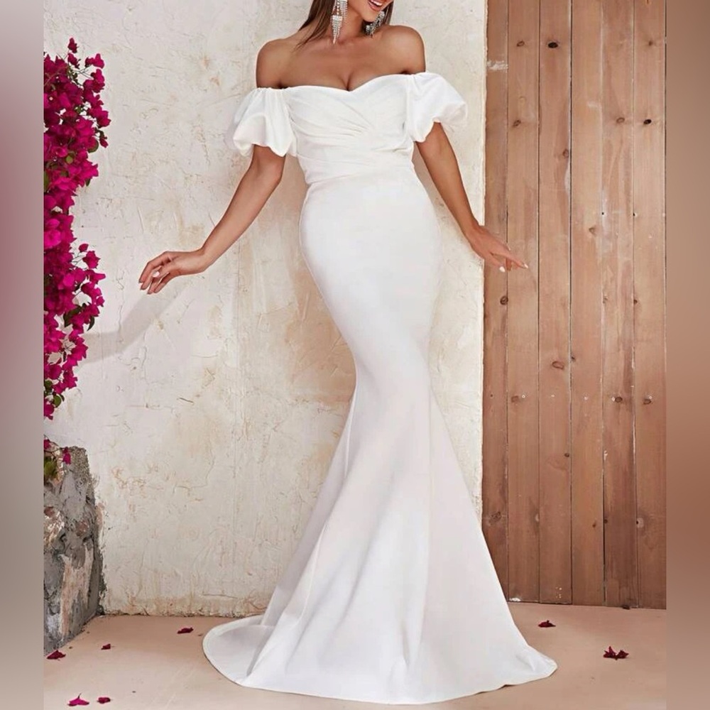 White Sequin Ruffled Gown for Brides